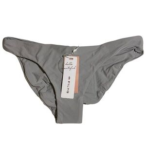 NWT PilyQ Basic Ruched Full Back Coverage Bikini Bottom in Stone Gray Sz. S